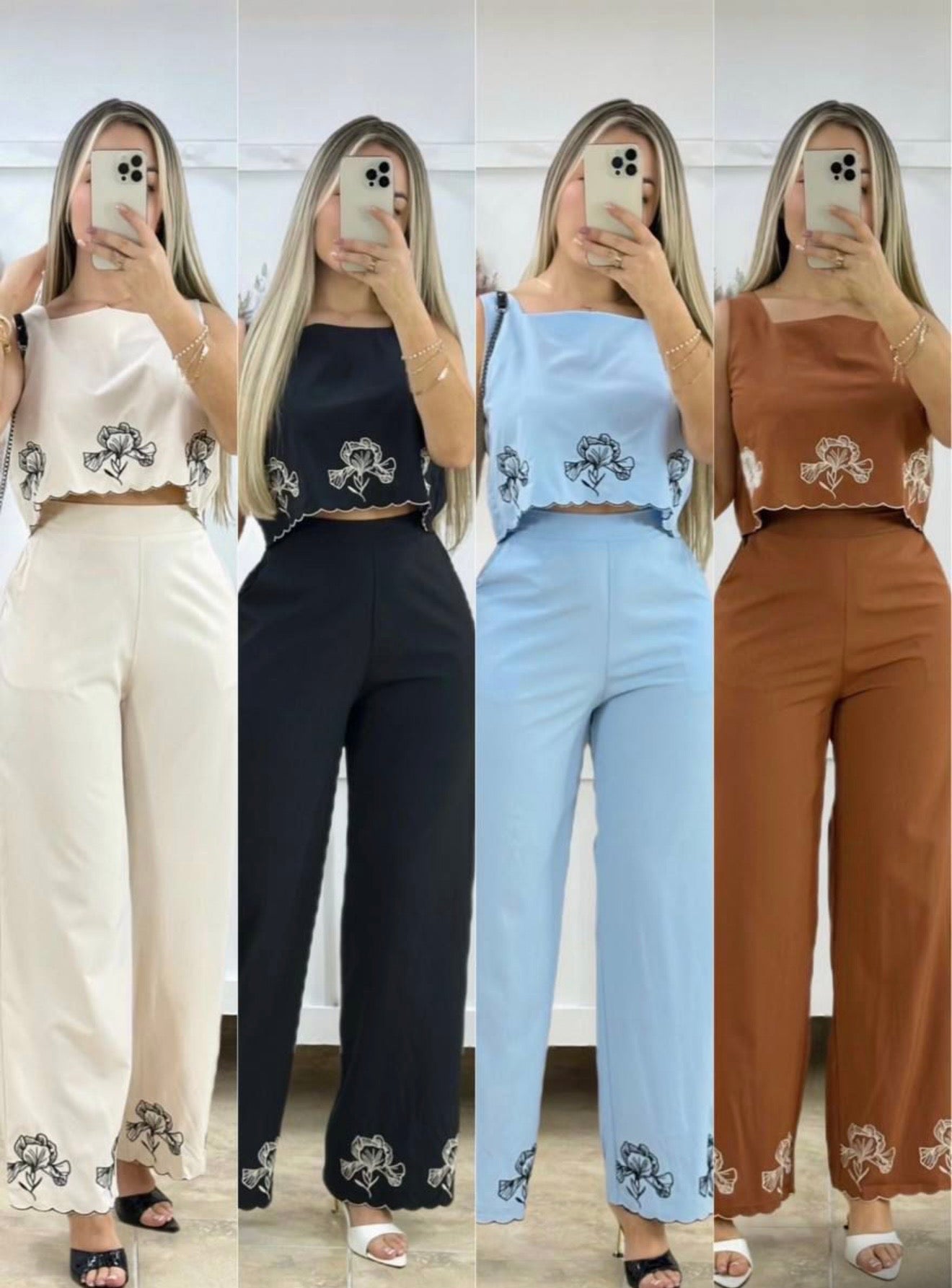 Linen Wide-Leg Pants Set