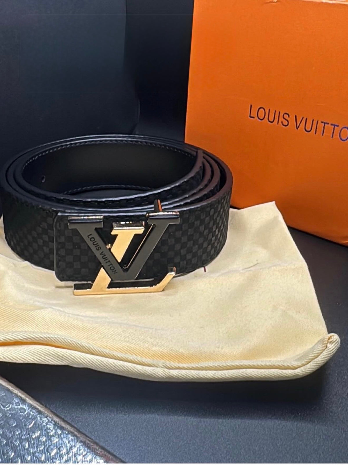 Men's Black Belt with Gold Buckle