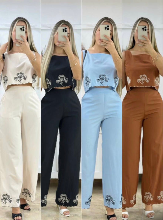 Linen Wide-Leg Pants Set