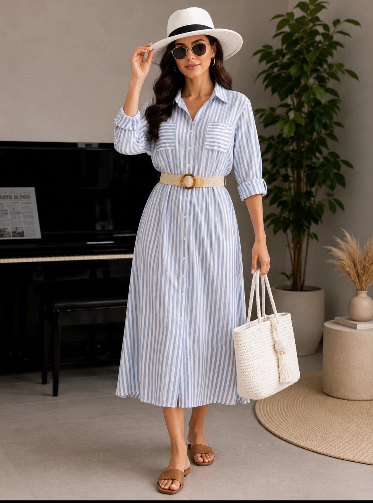 Vestido Midi Elegante de Manga 3/4