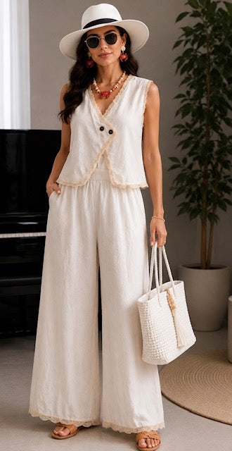 Set Elegante de chaleco y Pantalón de Pierna ancha