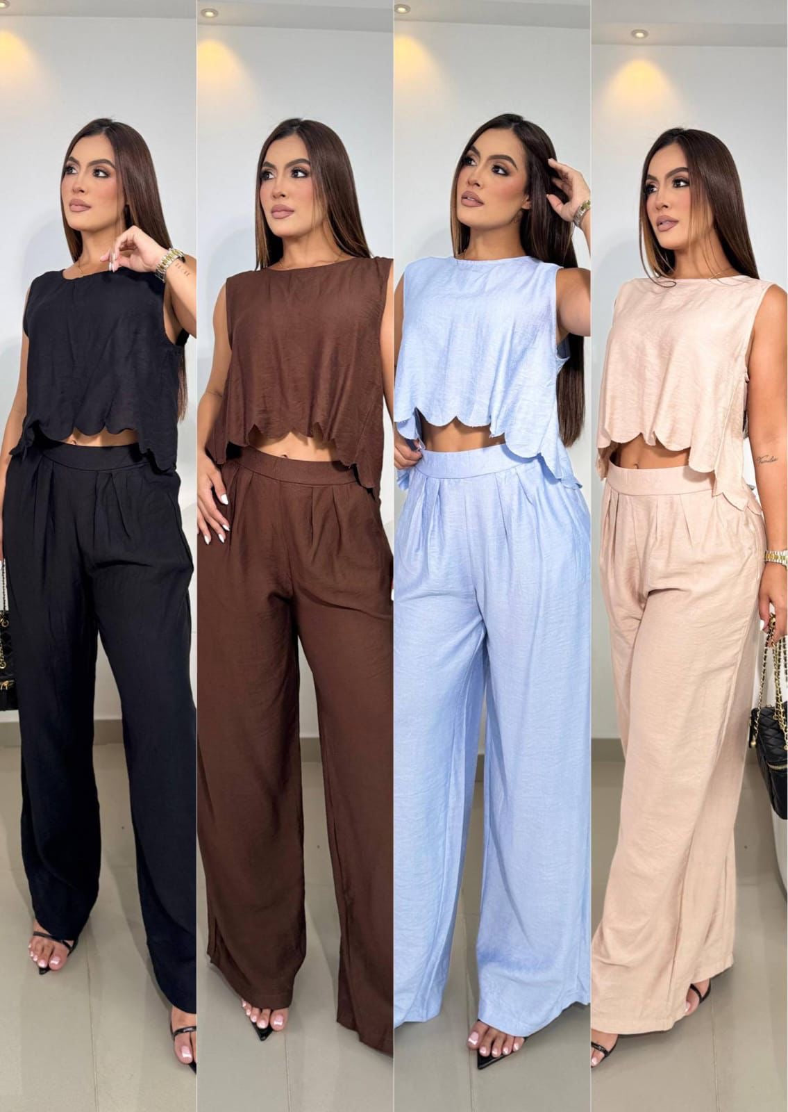 Linen Wide-Leg Pants Set