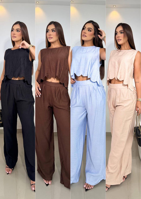 Linen Wide-Leg Pants Set